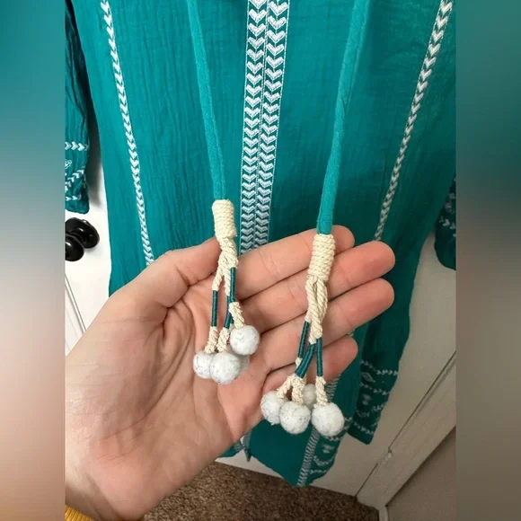 SOFT Surroundings Tropical Green JOLIE EMBROIDERED Cotton MIDI Dress PXL #1619 - Picture 6 of 12